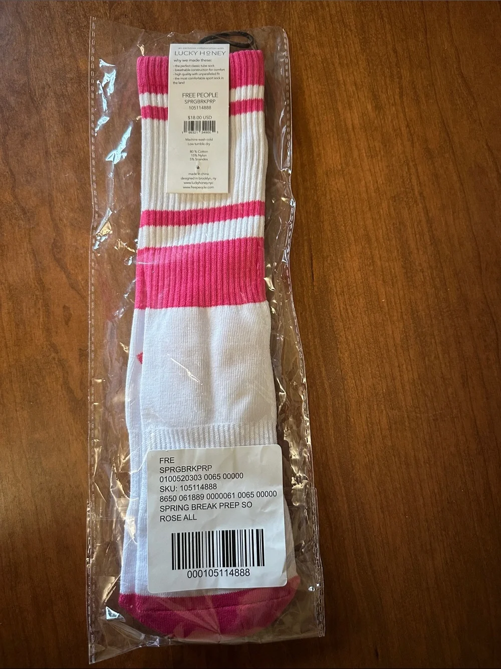 Free People Spring Break Prep Tube Socks - White & Pink NWT